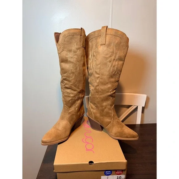Sugar Womens Kammy‎ Tan Suede Western Cowboy Boots Size 10 Wide Calf Wide Width - Picture 6 of 8